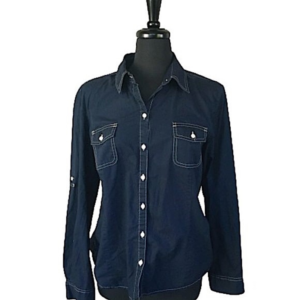 Tommy Hilfiger Navy Blue Button Down Shirt with Contrast Stitching